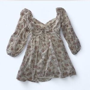 Altar'd State Floral Long Sleeve Dress - Cream and Brown